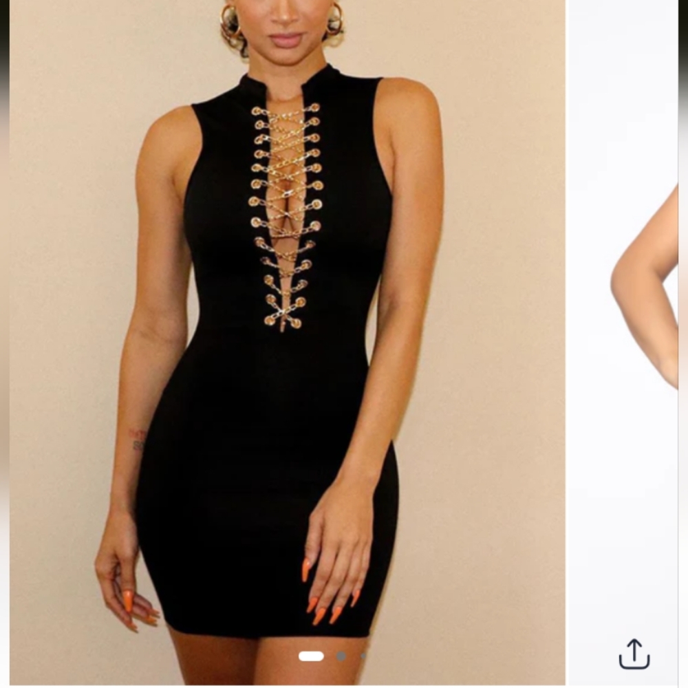 Fashion Nova Gold And Black Chain Link Dress Size Xs